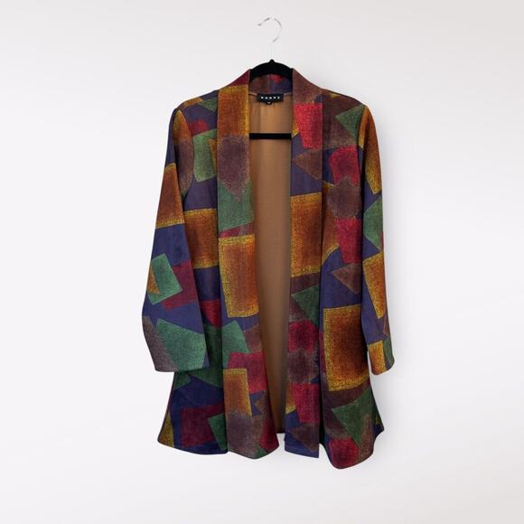 Weavz Womens Open Front Jacket Blazer Size M Retro Abstract 90s Rave Multicolor - Picture 1 of 12